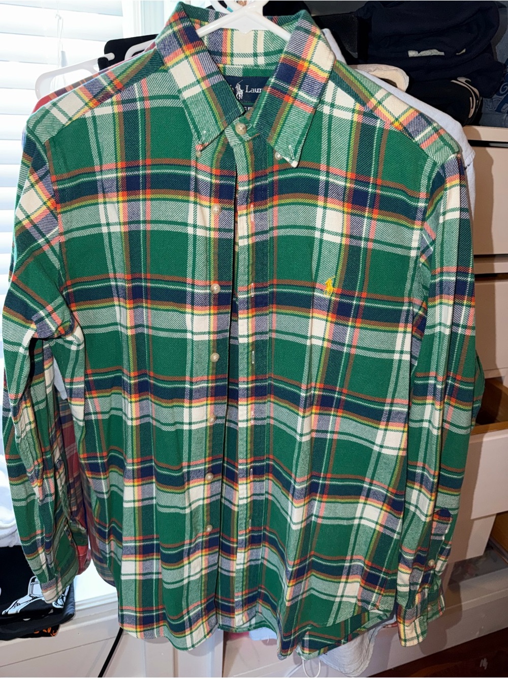 Ralph Lauren Green Plaid Button-Down Flannel Shirt